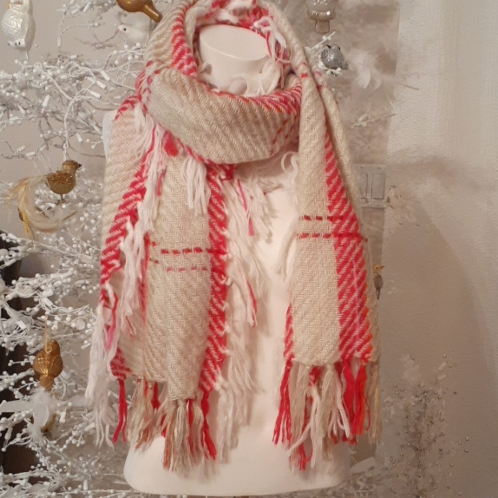 Pink and tan plaid beautiful winter scarf